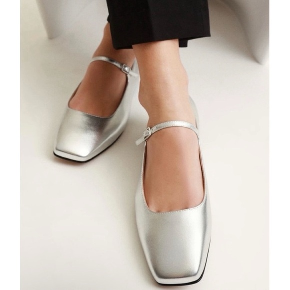 Nordstrom Shoes - Nordstrom Silver Metallic Square Toe Mary Jane Flats - Size 11